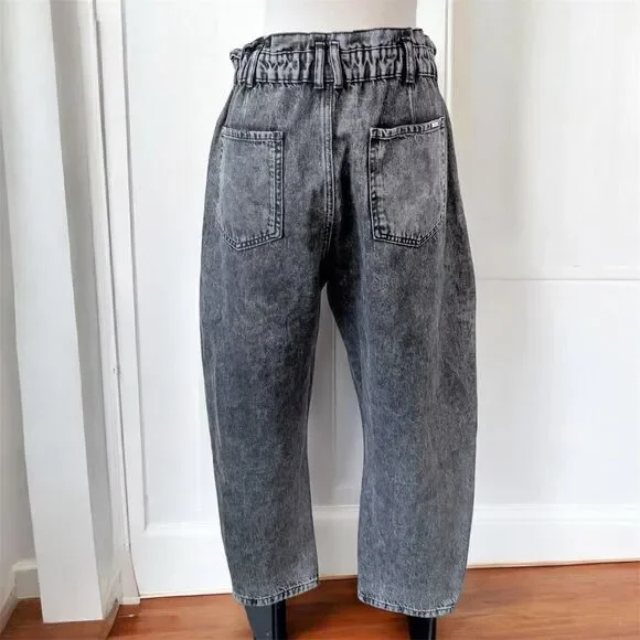 Zara Gray Black Denim Barrel Paperbag Jeans 8 - Picture 2 of 8